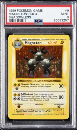 1999 POKEMON BASE SET SHADOWLESS #9 MAGNETON-HOLO PSA 9 - Image 1