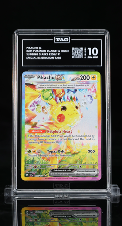 Pokemon 2024 Pikachu ex 238/191 SIR Surging Sparks GEM MINT TAG 10 - Image 1