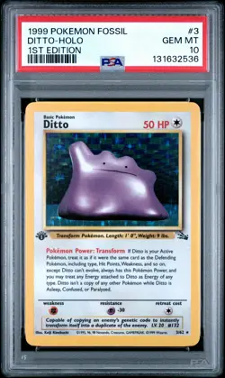 1999 POKEMON FOSSIL 1ST ED #3 DITTO-HOLO PSA 10 - Image 1