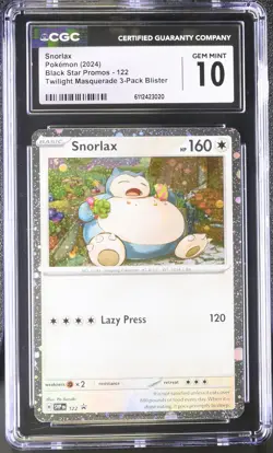 Pokemon Snorlax Cosmos Holo SVP 122 CGC Gem Mint 10 Twilight Masquerade 3 Pack - Image 1