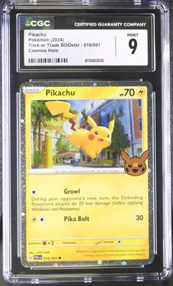 Pokemon PIkachu Cosmos Holo 018/091 CGC Mint 9 Trick or Trade Booster 2024 - Image 1
