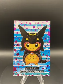 Poncho Pikachu Shiny Rayquaza Holo Pink Pokemon Database Merry Christmas Peru - Image 1