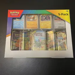 Pokemon TCG Scarlet & Violet Paldea Friends 5 Mini Tins Set + 4 Promo Cards Box - Image 1