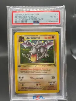 1999 Pokemon Fossil #1 AERODACTYL HOLO 1ST EDITION PRERELEASE RARE Card PSA 8 - Image 1