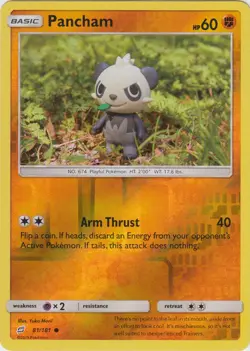 Pokemon - Pancham - 81/181 - Common - Reverse Holo - Sun and Moon Team Up - NM - Image 1