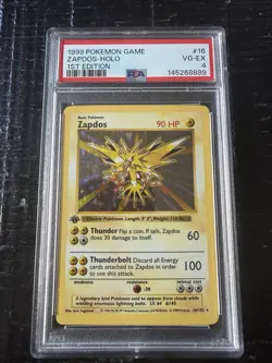 Pokemon TCG Base Set Shadowless Zapdos 1st Edition Holo Rare PSA 4 16/102 - Image 1
