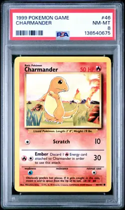 1999 POKEMON BASE SET UNLIMITED #46 CHARMANDER PSA 8 - Image 1