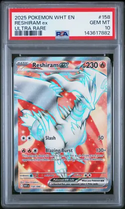 2025 POKEMON WHT EN-WHITE FLARE ULTRA RARE #158 RESHIRAM EX PSA 10 - Image 1