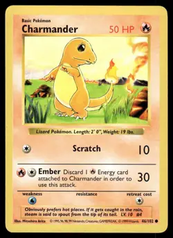 Pokemon Cards Charmander 46/102 SHADOWLESS Base Set Common *eBay Live* - Image 1