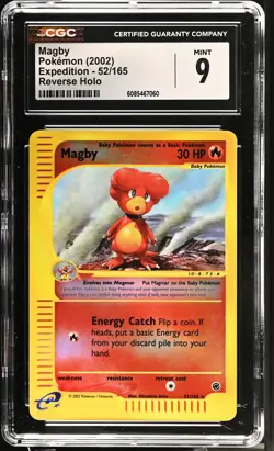 CGC 9 MINT Magby 2002 Expedition 52/165 Reverse Holo Pokemon Card - Image 1