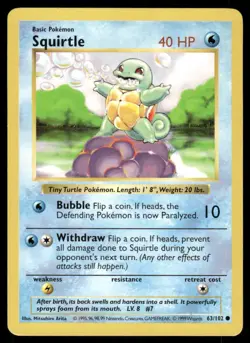 Pokemon Cards Squirtle 63/102 SHADOWLESS Base Set Common *eBay Live* - Image 1