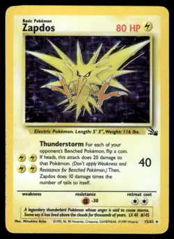 Pokemon Cards Zapdos 15/62 Unlimited Holo Fossil Holo Rare *eBay Live* 1 - Image 1