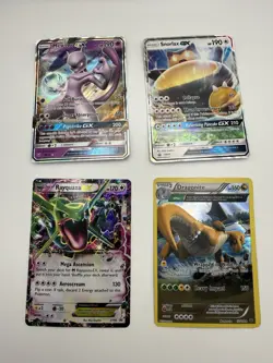 Pokemon Set Of 4 TGC Cards, Snorlax GX, Mewtwo GX, Dragonite, Raquaza EX - Image 1