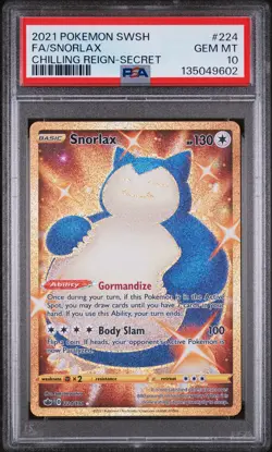 2021 POKEMON SWORD & SHIELD CHILLING REIGN SECRET #224 FULL ART/SNORLAX PSA 10 - Image 1