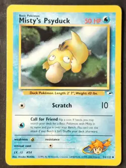 Misty's Psyduck 054/132 Vintage Gym Heroes Regular, WOTC Pokemon 2000 (MP) - Image 1