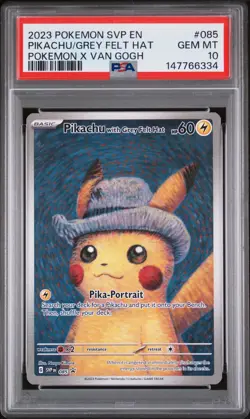 2023 Pokemon Pikachu Van Gogh Grey Felt Hat Promo SVP EN #085 PSA 10 GEM MINT - Image 1