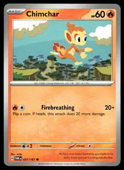 Chimchar 31/167 Pokemon Card Twilight Masquerade Common 60 HP NM DT - Image 1