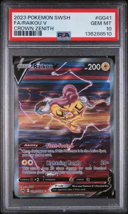 2023 POKEMON SWORD & SHIELD CROWN ZENITH #GG41 FULL ART/RAIKOU V PSA 10 - Image 1