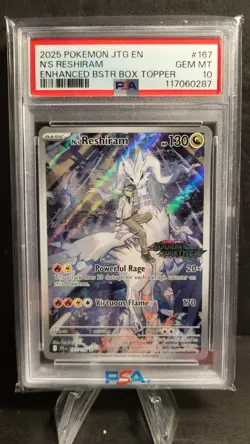 2025 Pokemon JTG En Enhanced Bstr Box Topper #167 N's Reshiram PSA 10 GEM MINT - Image 1