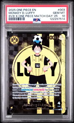 2025 ONE PIECE PROMOS BVB X ONE PIECE MATCH DAY 2025 #003 MONKEY D. LUFFY PSA 10 - Image 1