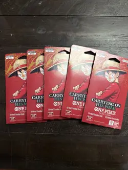 LOT OF 5 One Piece OP-13 Carrying on His Will Sleeved Blister Booster Packs New - Image 1
