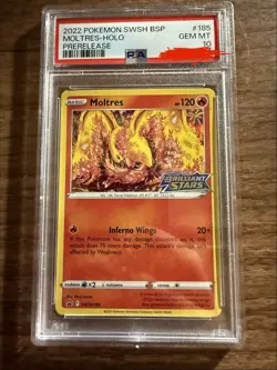 Pokemon TCG Moltres SWSH185 Prerelease Shinji Kanda Stamped Promo Card PSA 10 - Image 1