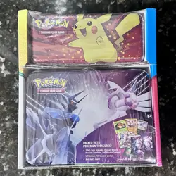 Pokemon Pencil Case/Treasure Chest 2 Tin Set - 7 packs, 3 Holograms - Image 1