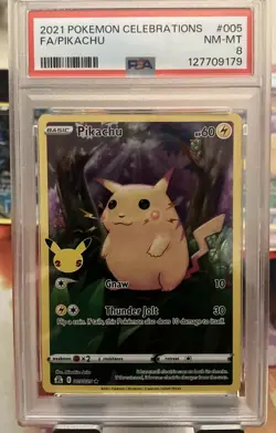 2021 Pokemon Celebrations Pikachu Full Art Holo PSA 8 Mint 005/025 - Image 1