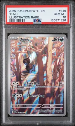 2025 POKEMON WHT EN-WHITE FLARE ILLUSTRATION RARE #146 DEINO PSA 10 #146 GEM 💎 - Image 1