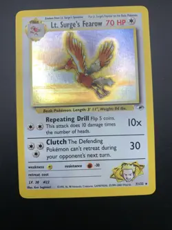 Pokemon TCG Gym Heroes Lt. Surge's Fearow 007/132 Unlimited Holo Rare MP - Image 4