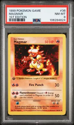 1999 POKEMON BASE SET 1ST EDITION #36 MAGMAR PSA 8 - Image 1