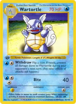 Pokemon Wartortle Base Set 42/102 Regular Unlimited Uncommon - Image 1