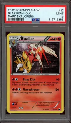 Pokemon PSA 9 Blaziken 17/108 Black & White Dark Explorers Holo Rare Mint - Image 1