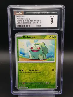Pokemon Bulbasaur 001/165 Costco Exclusive 5 Pack Tin Cosmos Holo 151 CGC 9 - Image 1