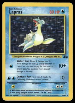 Pokemon Cards Lapras 10/62 Unlimited Holo Fossil Holo Rare *eBay Live* 3 - Image 1