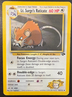 Pokemon TCG Lt. Surge's Raticate Gym Challenge Card 53/132 Regular MP ** - Image 1