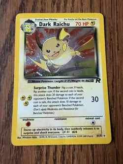 Pokemon Dark Raichu Secret Rare 83/82 Team Rocket Unlimited Holo English - Image 1