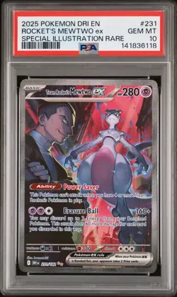 2025 Pokemon Destined Rivals Team Rocket's Mewtwo ex #231 SIR PSA 10 - Image 1