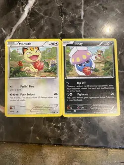 2015 Pokemon Roaring Skies Meowth And Inkay Connecting Art - Image 1