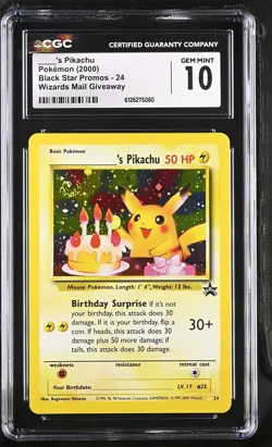 CGC 10 GEM MINT ____'s Pikachu 2000 Black Star Promos 24 Holo SWIRL Pokemon Card - Image 1