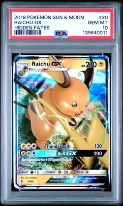 2019 POKEMON SUN & MOON HIDDEN FATES #20 RAICHU GX PSA 10 - Image 1