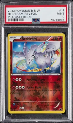 2013 POKEMON B&W PLASMA FREEZE #17 RESHIRAM-REVERSE FOIL PSA 9 - Image 1