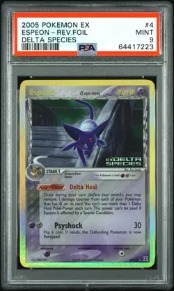 PSA 9 MINT Espeon 4/113 Reverse Foil Holo Stamped Pokemon 2005 EX Delta Species - Image 1