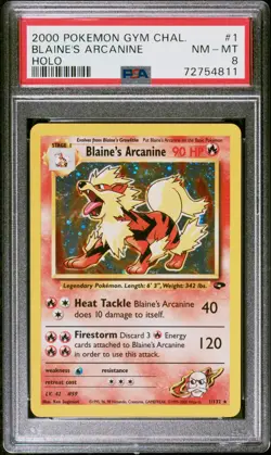 Pokemon Blaine's Arcanine 1/132 Gym Challenge Unlimited Holo Rare PSA 8 NM-MT - Image 1