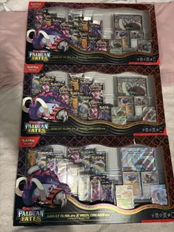 Pokemon Paldean Fates Great Tusk EX & Iron Treads EX Premium Collection Box x3 - Image 1