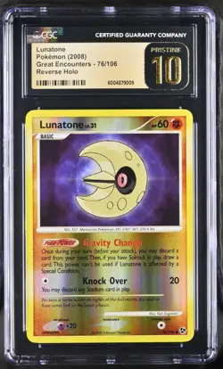Pokemon CGC Pristine 10 Reverse Holo Lunatone 76/106 Great Encounters - Image 1