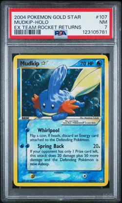 2004 POKEMON EX TEAM ROCKET RETURNS GOLD STAR #107 MUDKIP-HOLO PSA 7 - Image 1