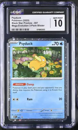 2025 CGC 10 Graded Pokemon Psyduck 007 Mega Evolution 3-pack Blister - Image 1