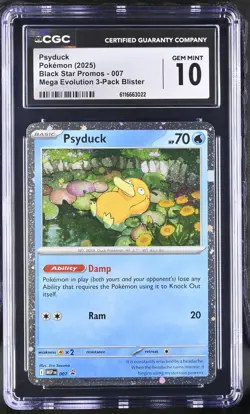 2025 CGC 10 Graded Pokemon Psyduck 007 Mega Evolution 3-pack Blister - Image 1