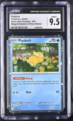 2025 CGC 9.5 Graded Pokemon Psyduck 007 Mega Evolution 3-pack Blister - Image 1